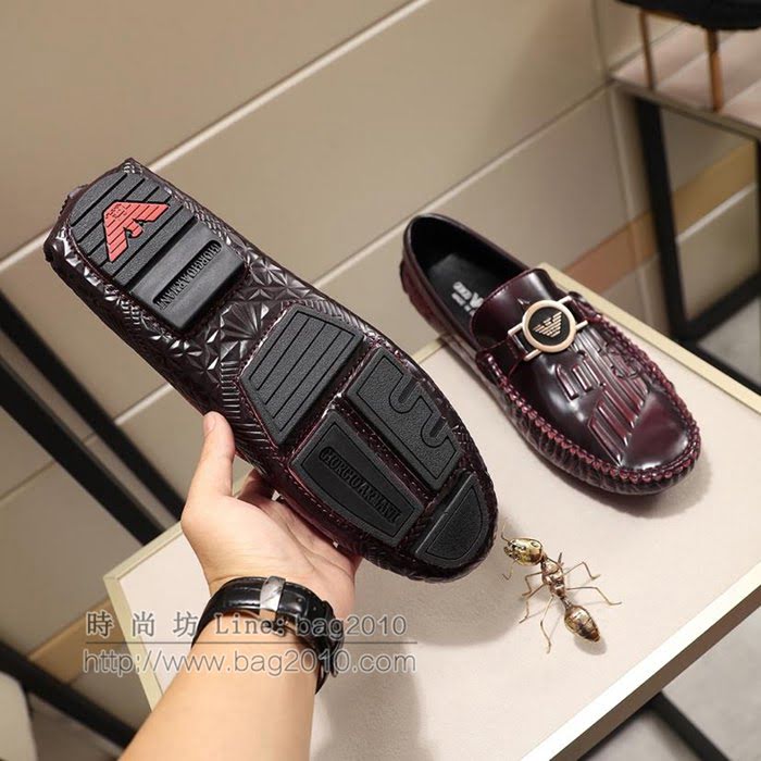 Armani男鞋 阿瑪尼新款 男士時尚休閒鞋 牛漆皮套腳男鞋  jpx1371